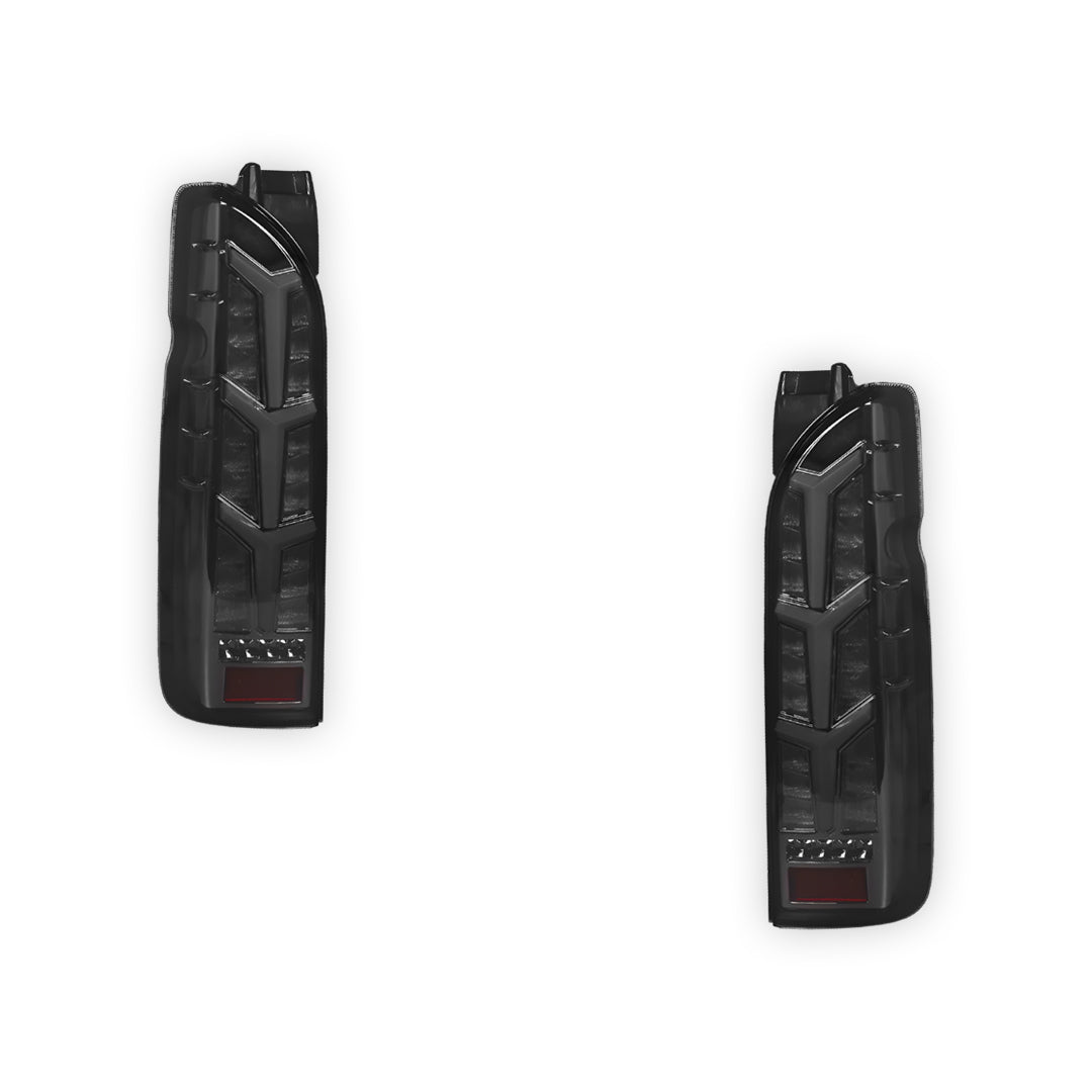 Toyota HiAce H200 (2005 - 2018) Fish Bone Style Smoked Black Full LED Tail Lights LH + RH