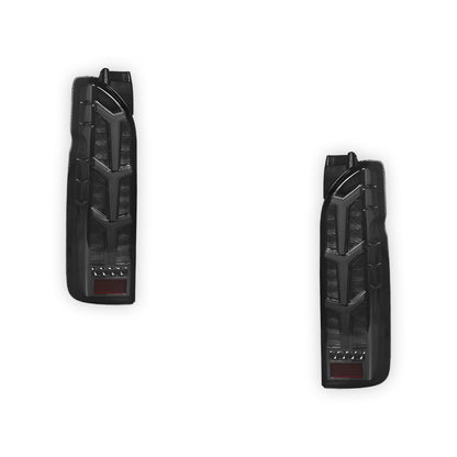 Toyota HiAce H200 (2005 - 2018) Fish Bone Style Smoked Black Full LED Tail Lights LH + RH