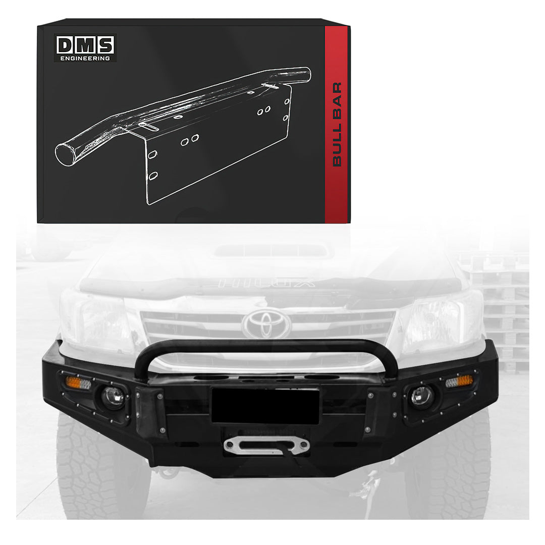 DMS Toyota HiLux N70 (2011 - 2015) Single Hoop Steel Rocker Bull Bar + LED Lights ADR Compliant