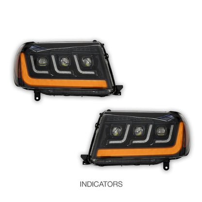 Toyota LandCruiser 100 Series (1998 - 2007) Full LED Triple Lens DRL Projector Headlights LH + RH