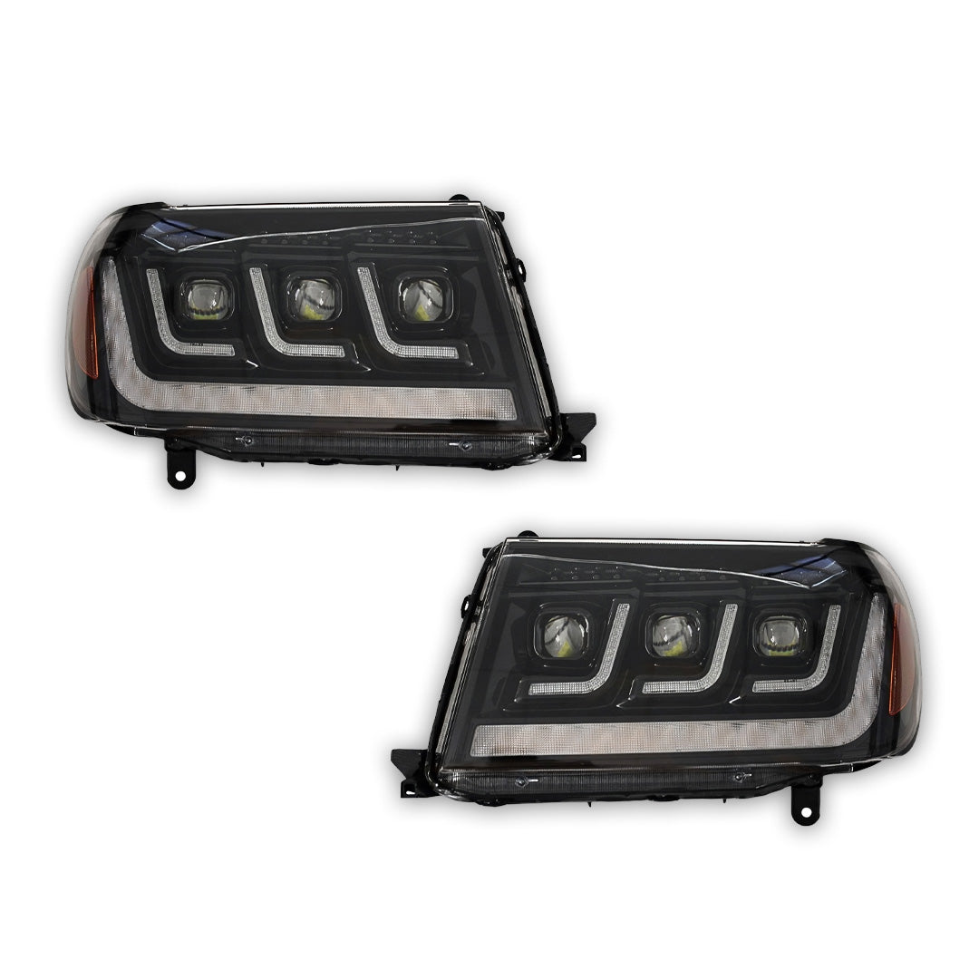 Toyota LandCruiser 100 Series (1998 - 2007) Full LED Triple Lens DRL Projector Headlights LH + RH