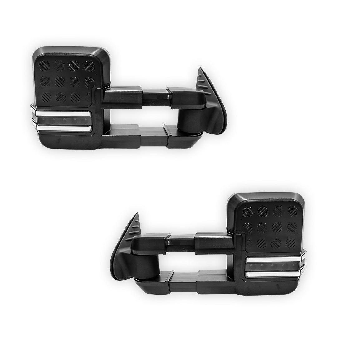 Toyota LandCruiser 200 Series (2007 - 2021) Black Electric LED Indicators Extendable Towing Side Mirrors LH + RH