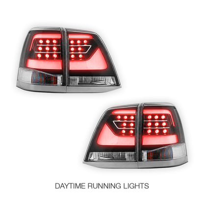 Toyota LandCruiser 200 Series (2008 - 2015) Sequential Black Clear LED Tail Lights LH + RH