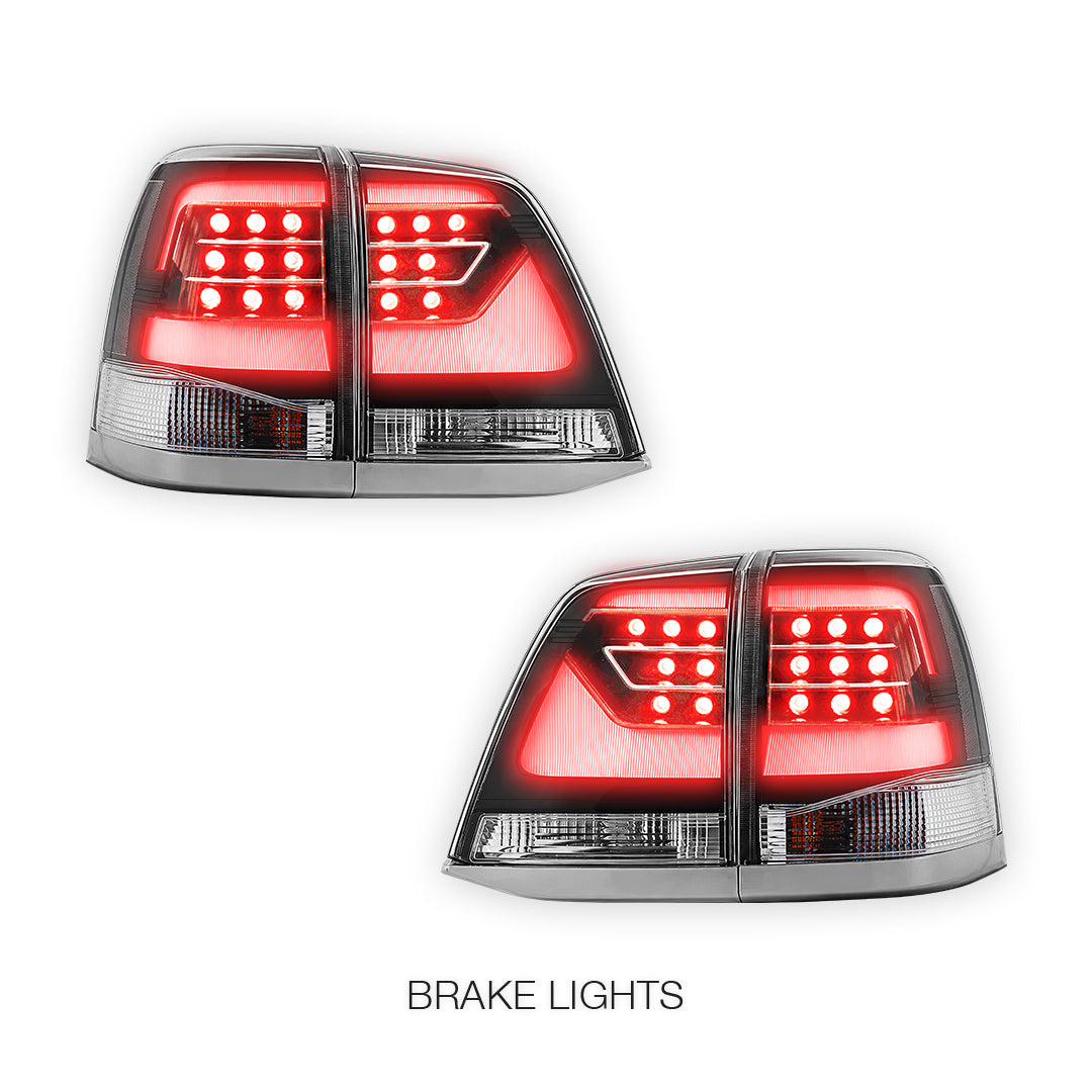 Toyota LandCruiser 200 Series (2008 - 2015) Sequential Black Clear LED Tail Lights LH + RH