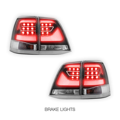 Toyota LandCruiser 200 Series (2008 - 2015) Sequential Black Clear LED Tail Lights LH + RH