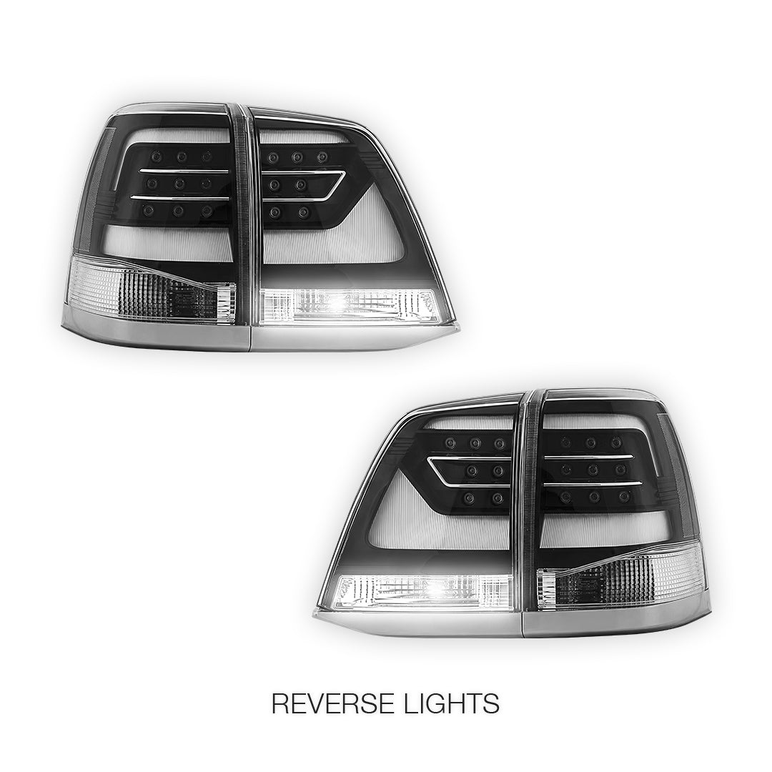 Toyota LandCruiser 200 Series (2008 - 2015) Sequential Black Clear LED Tail Lights LH + RH