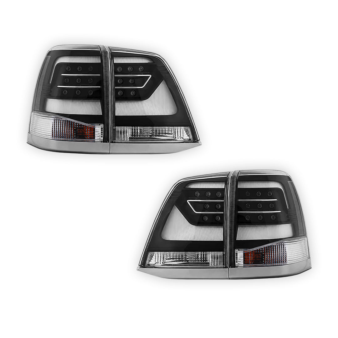 Toyota LandCruiser 200 Series (2008 - 2015) Sequential Black Clear LED Tail Lights LH + RH