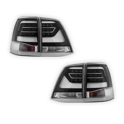 Toyota LandCruiser 200 Series (2008 - 2015) Sequential Black Clear LED Tail Lights LH + RH