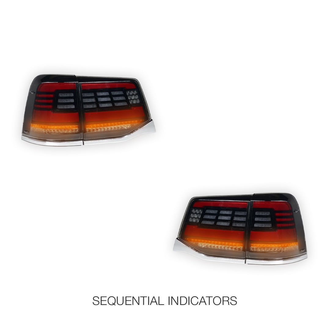 Toyota LandCruiser 200 Series (2015 - 2020) Sequential Black Full LED Tail Lights LH + RH