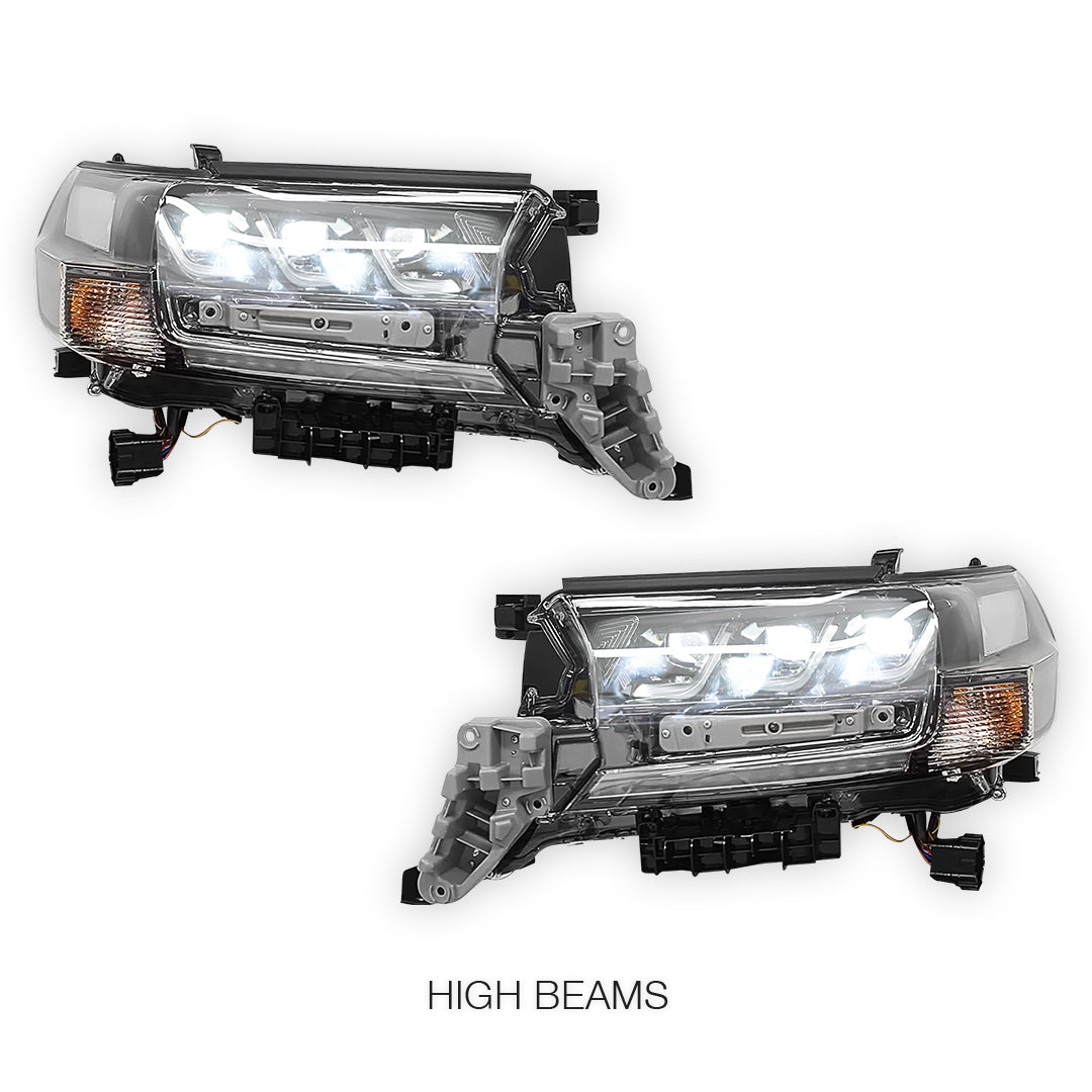 Toyota LandCruiser 200 Series (2016 - 2021) LED DRL Triple Lens Headlights LH + RH