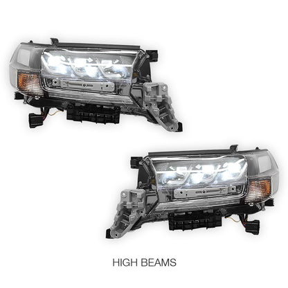 Toyota LandCruiser 200 Series (2016 - 2021) LED DRL Triple Lens Headlights LH + RH