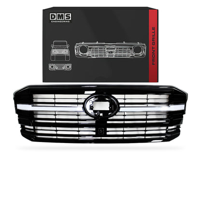 Toyota LandCruiser 300 Series (2021 - 2026) Matte Black / Silver Chrome Front LED OEM Style Grille