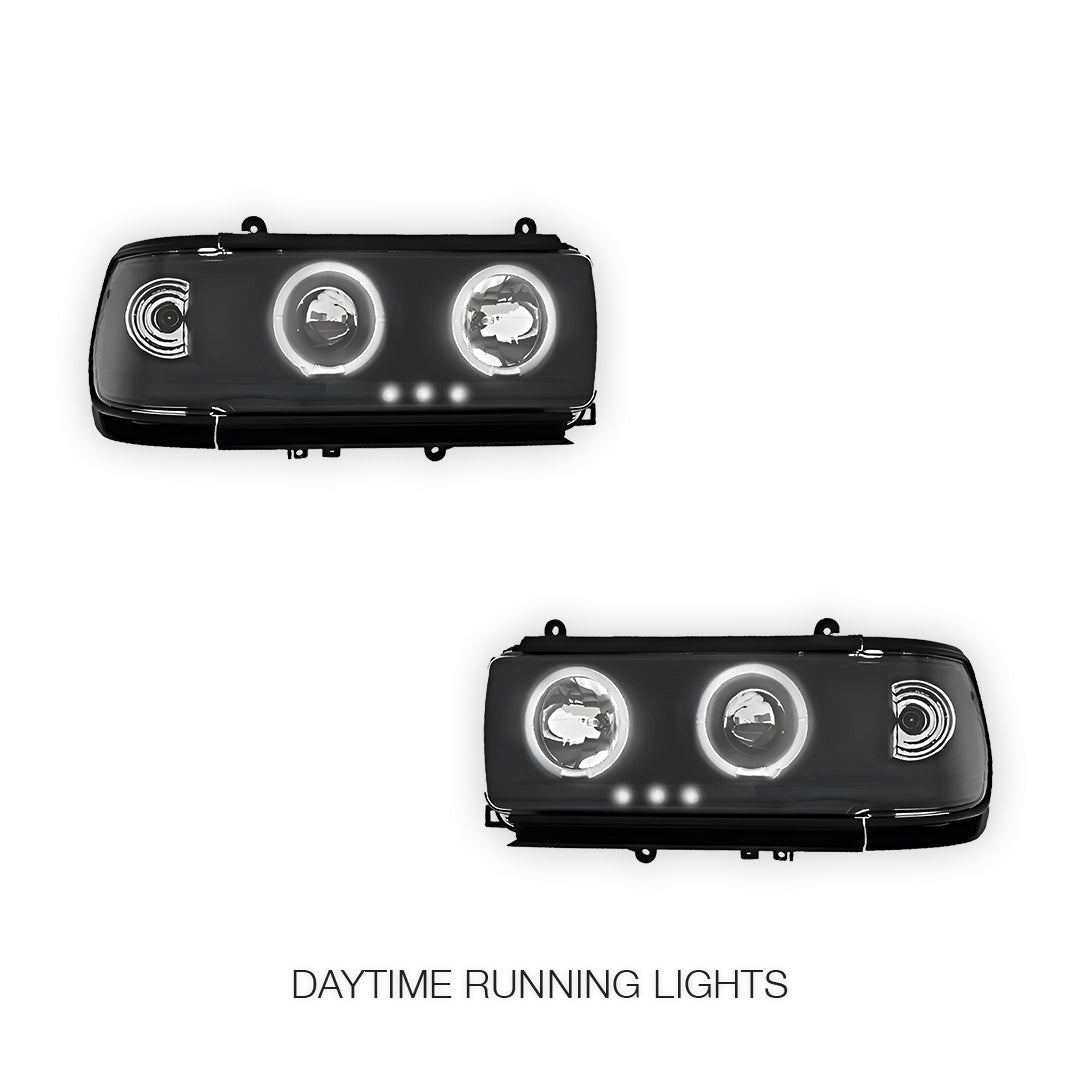 Toyota LandCruiser 80 Series FJ80 / LC80 (1990 - 1997) Black CCFL Angel Eyes Projector Headlights LH + RH