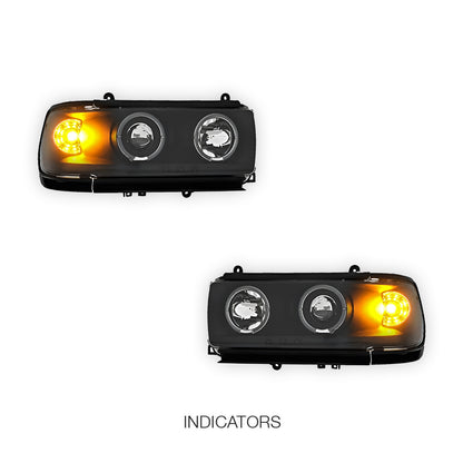 Toyota LandCruiser 80 Series FJ80 / LC80 (1990 - 1997) Black CCFL Angel Eyes Projector Headlights LH + RH