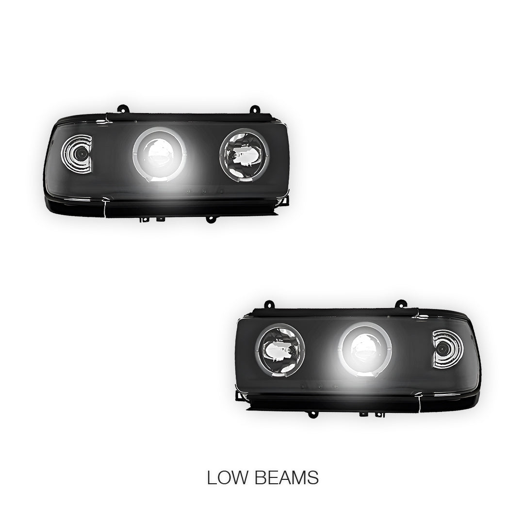Toyota LandCruiser 80 Series FJ80 / LC80 (1990 - 1997) Black CCFL Angel Eyes Projector Headlights LH + RH
