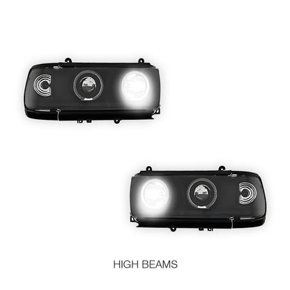 Toyota LandCruiser 80 Series FJ80 / LC80 (1990 - 1997) Black CCFL Angel Eyes Projector Headlights LH + RH