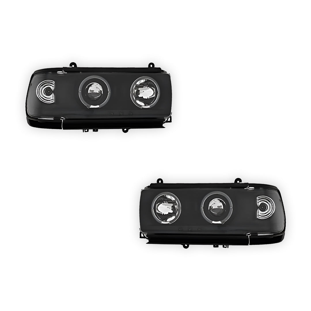 Toyota LandCruiser 80 Series FJ80 / LC80 (1990 - 1997) Black CCFL Angel Eyes Projector Headlights LH + RH