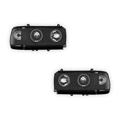 Toyota LandCruiser 80 Series FJ80 / LC80 (1990 - 1997) Black CCFL Angel Eyes Projector Headlights LH + RH