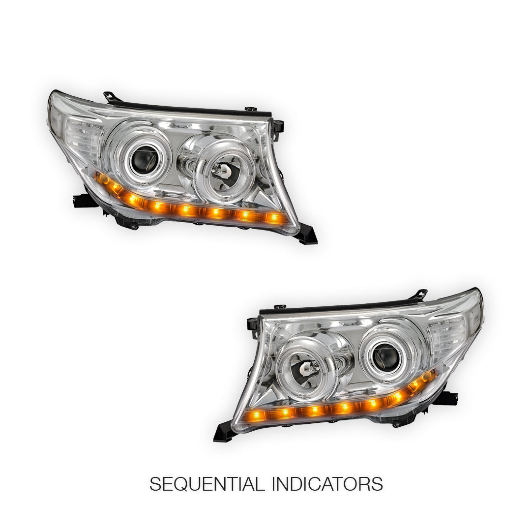 Toyota LandCruiser 200 Series (2007- 2015) Sequential LED DRL Halo Projector Headlights LH + RH