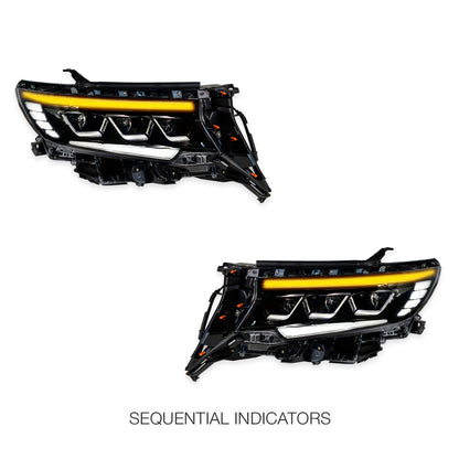Toyota LandCruiser Prado 150 Series LC150 / FJ150 / GXL / Kakadu / VX (2018 - 2023) Full LED DRL With Sequential Indicator Headlights LH + RH