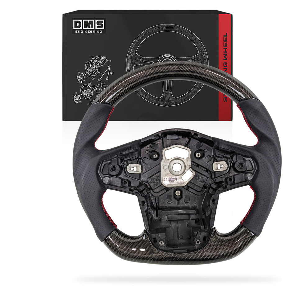 Toyota Supra A90 (2019 - 2024) Carbon Fibre Leather Red / White Stitching Steering Wheel