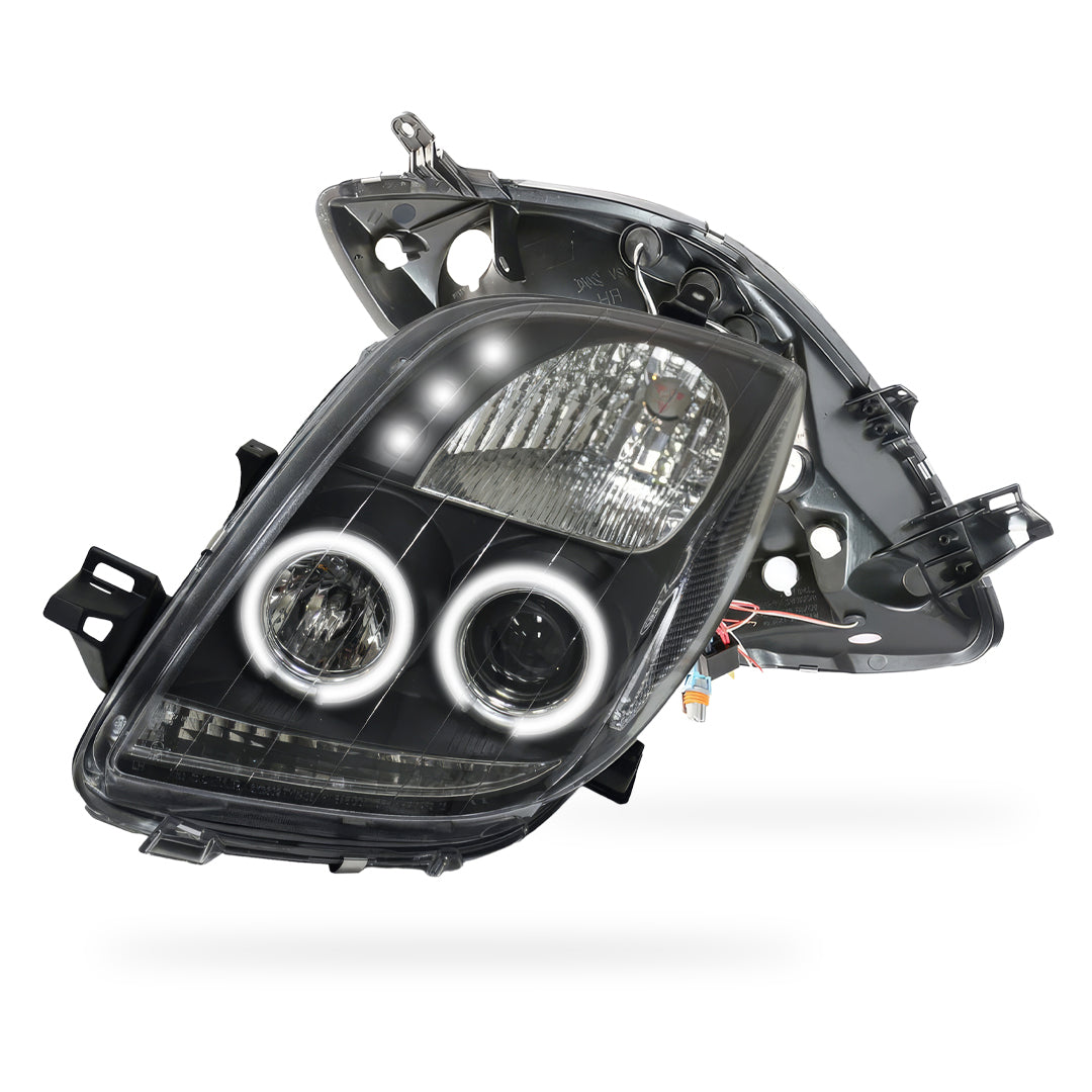 Toyota Yaris NCP90R / NCP91R Hatch (2005 - 2008) Black CCFL Angel Eyes Projector Headlights LH + RH