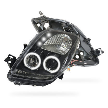 Toyota Yaris NCP90R / NCP91R Hatch (2005 - 2008) Black CCFL Angel Eyes Projector Headlights LH + RH
