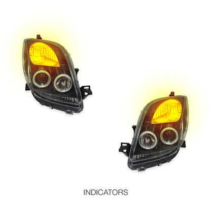 Toyota Yaris NCP90R / NCP91R Hatch (2005 - 2008) Black CCFL Angel Eyes Projector Headlights LH + RH