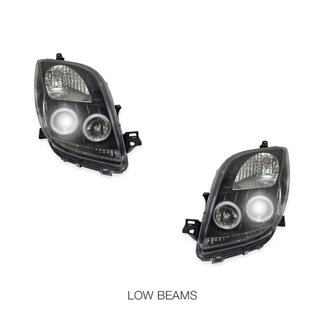 Toyota Yaris NCP90R / NCP91R Hatch (2005 - 2008) Black CCFL Angel Eyes Projector Headlights LH + RH