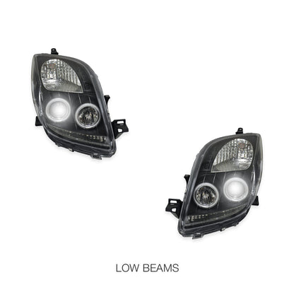 Toyota Yaris NCP90R / NCP91R Hatch (2005 - 2008) Black CCFL Angel Eyes Projector Headlights LH + RH