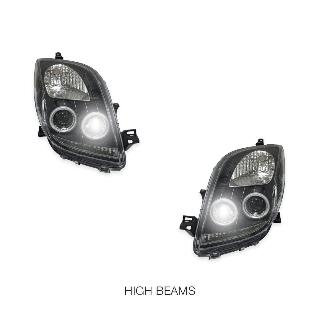 Toyota Yaris NCP90R / NCP91R Hatch (2005 - 2008) Black CCFL Angel Eyes Projector Headlights LH + RH