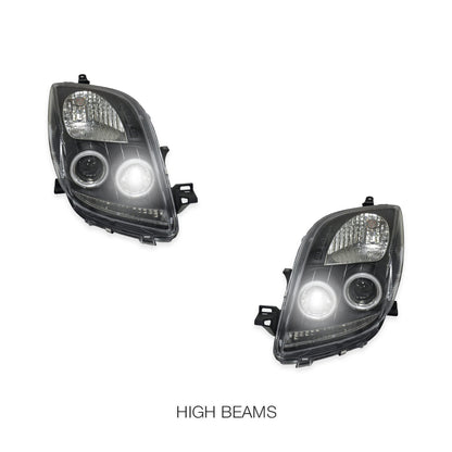 Toyota Yaris NCP90R / NCP91R Hatch (2005 - 2008) Black CCFL Angel Eyes Projector Headlights LH + RH