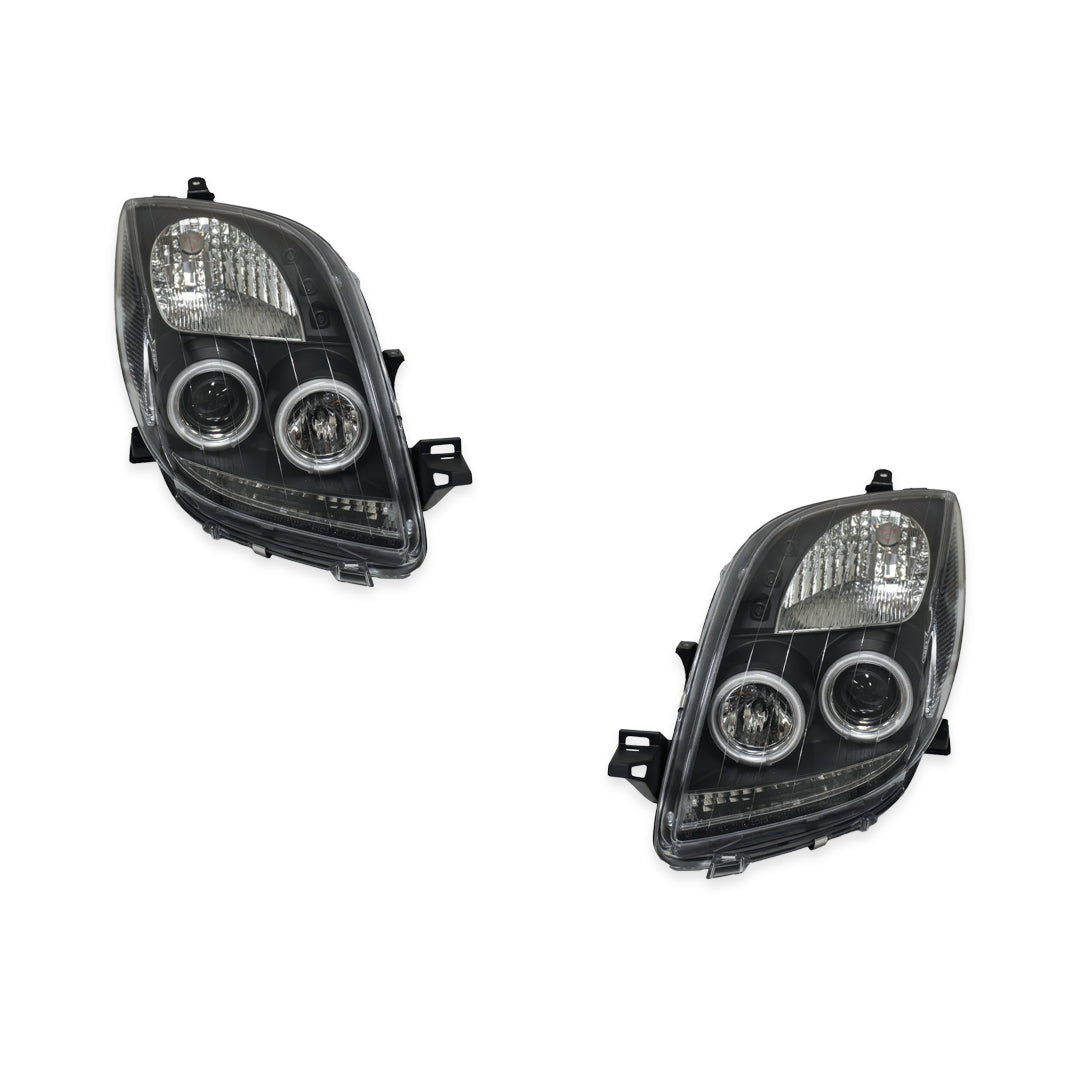 Toyota Yaris NCP90R / NCP91R Hatch (2005 - 2008) Black CCFL Angel Eyes Projector Headlights LH + RH