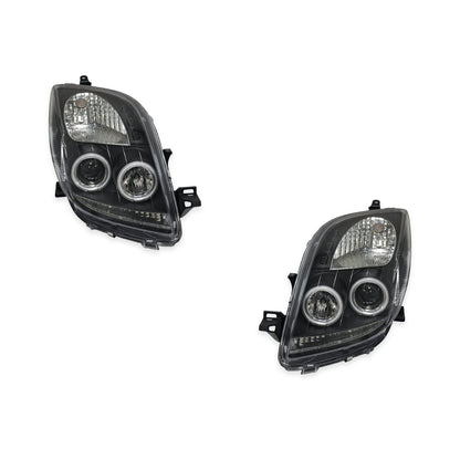 Toyota Yaris NCP90R / NCP91R Hatch (2005 - 2008) Black CCFL Angel Eyes Projector Headlights LH + RH