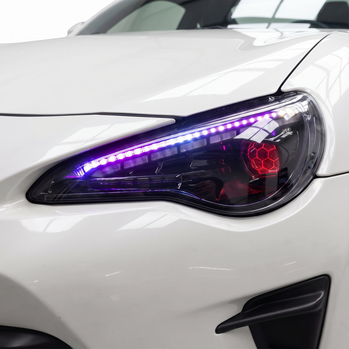 Toyota 86 GT86 (2012 - 2021) RGB Demon Eye Style Sequential Projector Headlights LH + RH installed close-up