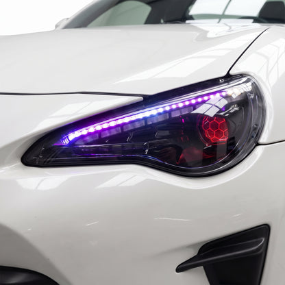 Toyota 86 GT86 (2012 - 2021) RGB Demon Eye Style Sequential Projector Headlights LH + RH installed close-up