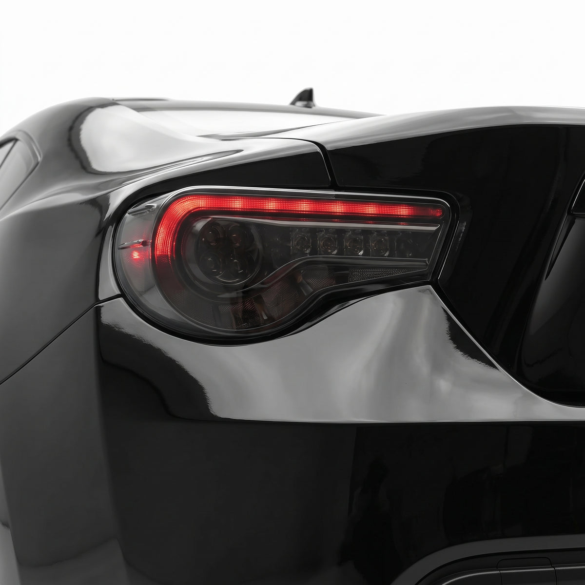 Toyota 86 / ZN6 1st Gen. (2012 - 2021) Sequential Smoked Full LED Tail Lights LH + RH installed close-up