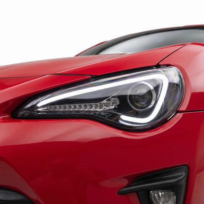 Toyota 86 ZN6 GT / GTS (2012 - 2021) Sequential Black 3D Light Bar DRL & Full LED Dual Beam Headlights LH + RH installed close-up