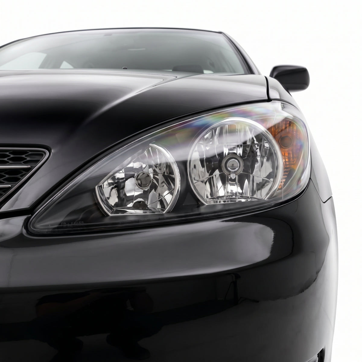 Toyota Camry CV36 Series 1 (2002 - 2004) Black OEM Style Headlights LH + RH installed close-up