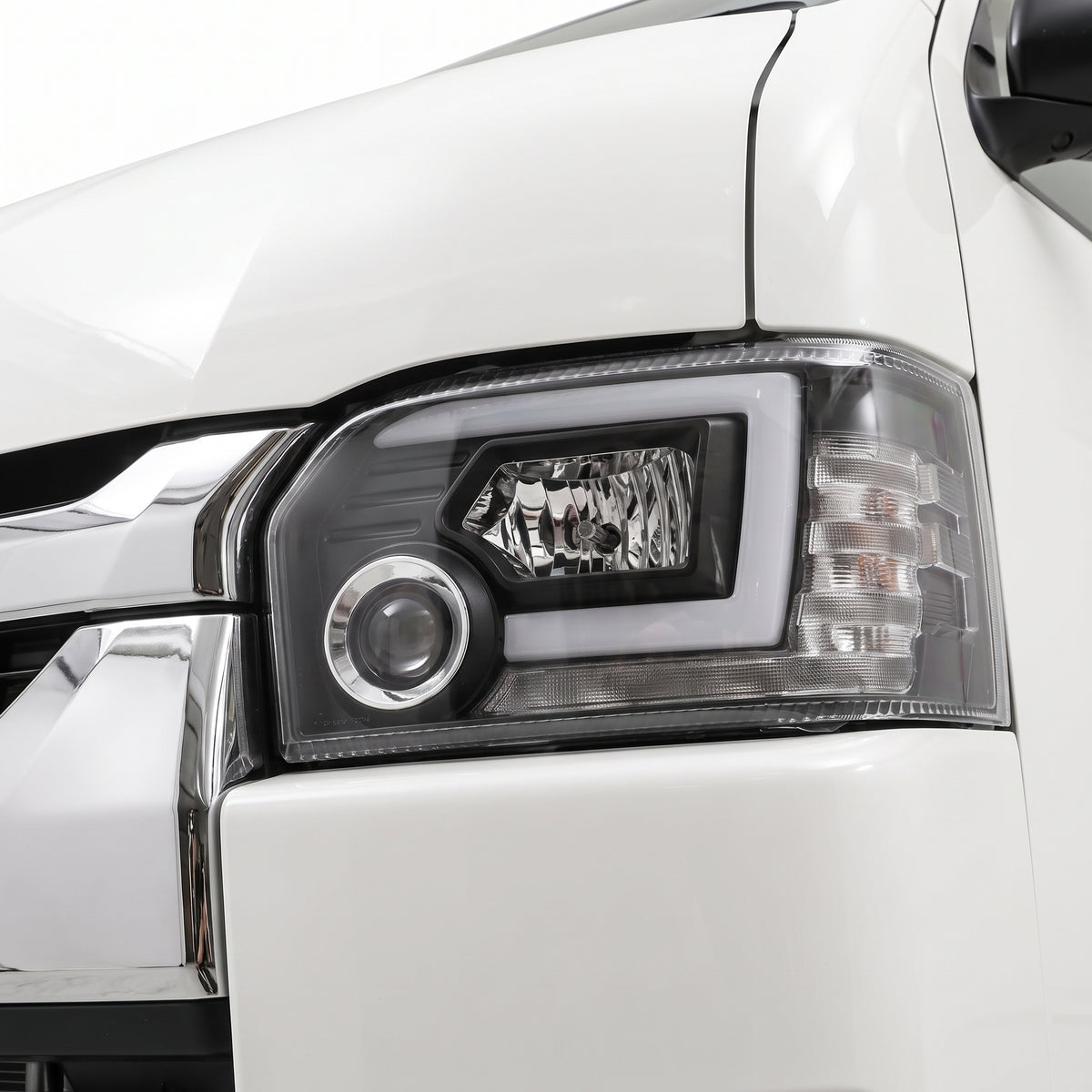 Toyota HiAce H200 (2015 - 2019) LED DRL Projector Headlights LH + RH installed close-up