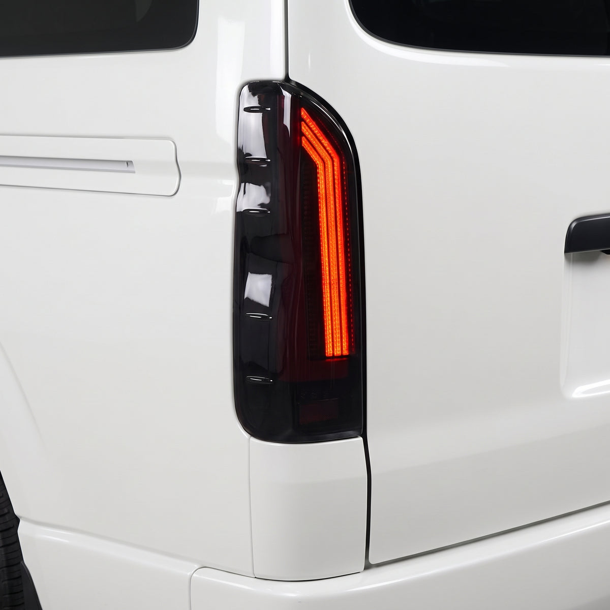 Toyota HiAce H300 (2020 - 2025) Smoked Black Sequential Full 3D LED Stripe Tail Lights LH + RH installed