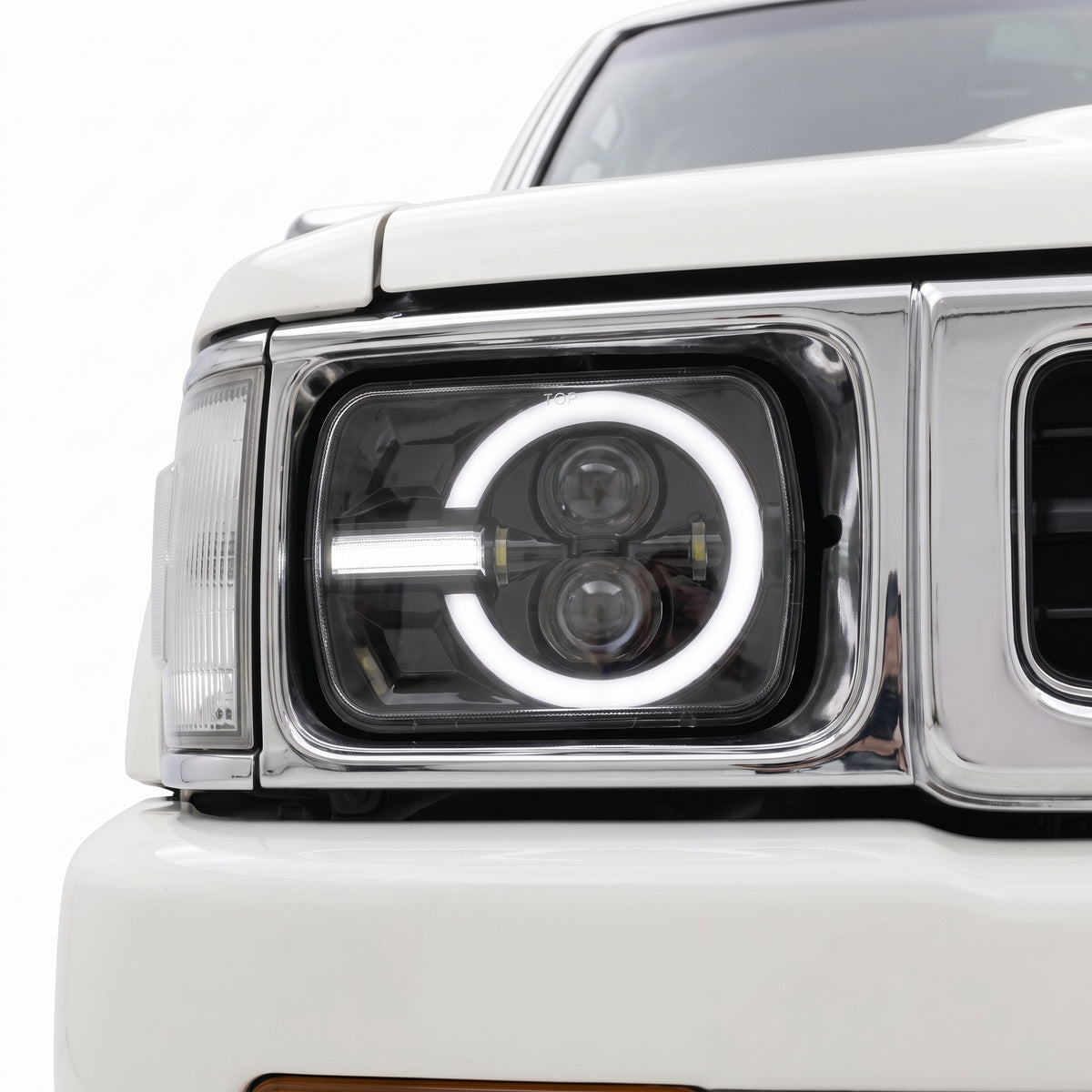 Toyota HiLux N40 / N50 / N60 (1983 - 2004) LED Halo DRL Headlights LH + RH installed close-up