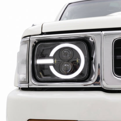Toyota HiLux N40 / N50 / N60 (1983 - 2004) LED Halo DRL Headlights LH + RH installed close-up