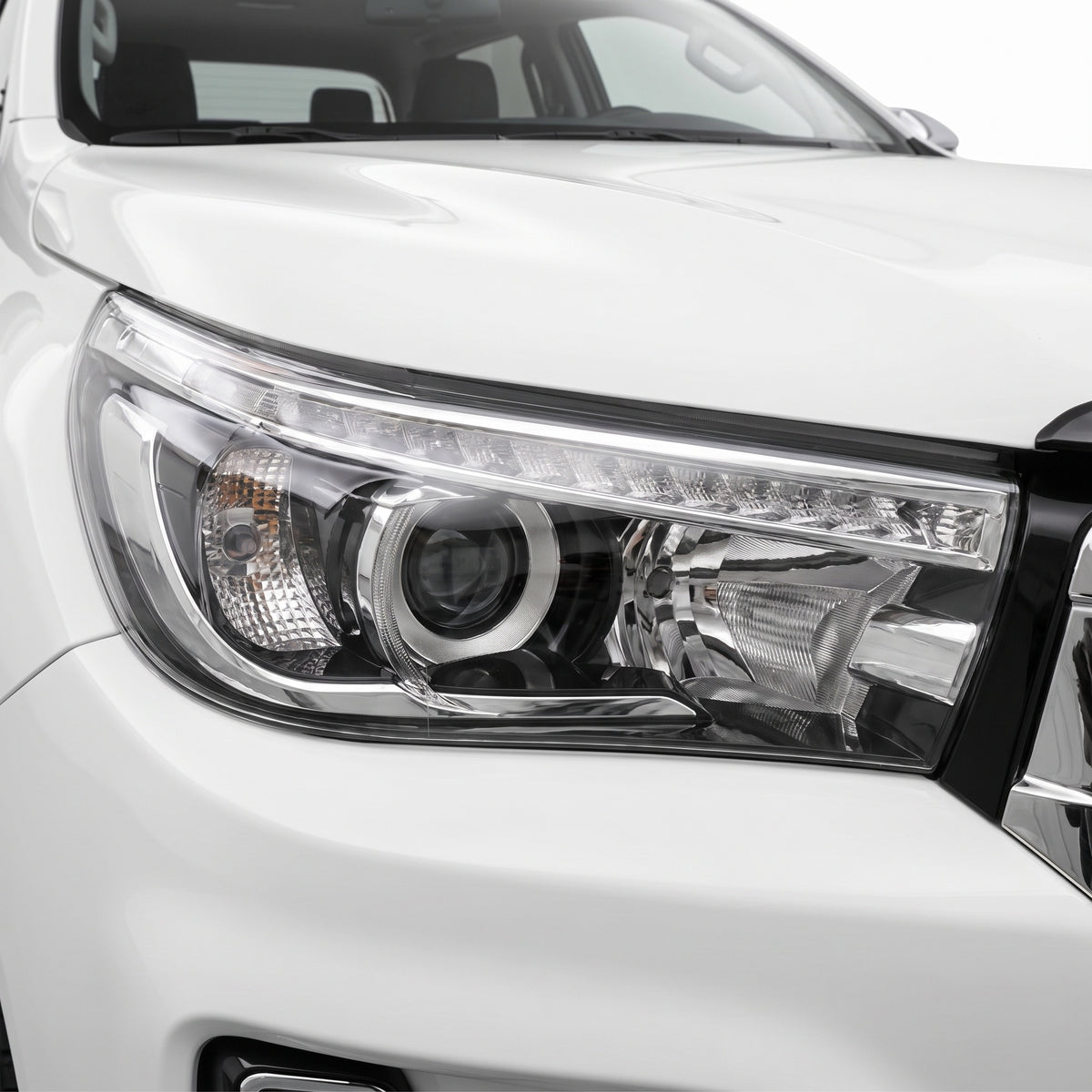 Toyota HiLux N80 GUN GGN TGN (2015 - 2020) OEM Style LED Headlights LH + RH installed close-up