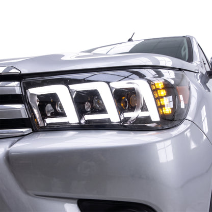 Toyota HiLux N80 (2016 - 2020) Sequential Headlights LH + RH installed close-up