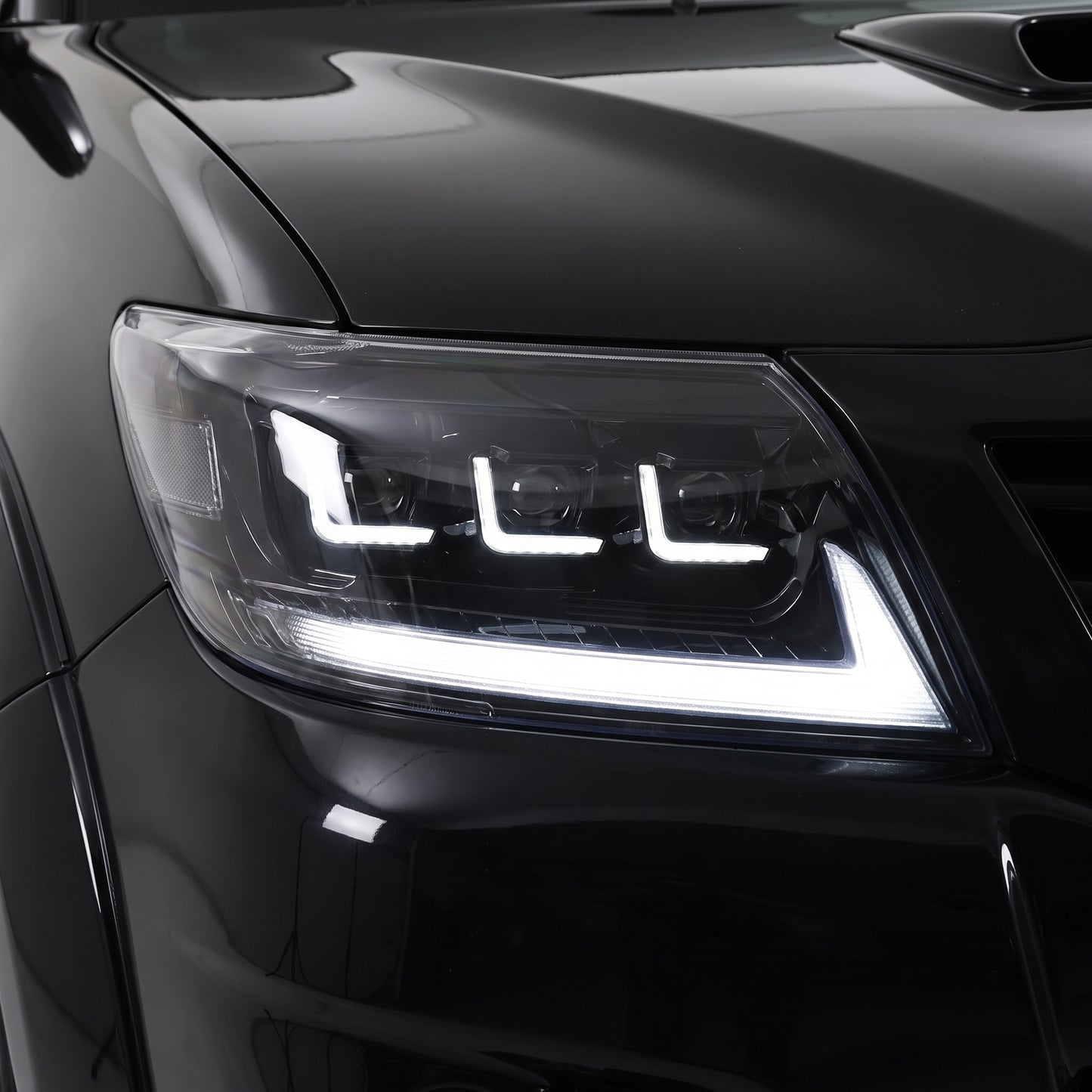 Toyota HiLux Vigo (2011 - 2015) Black Full LED Triple Projector Lens Headlights LH + RH