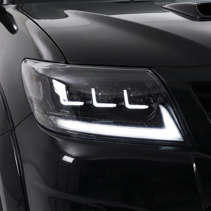 Toyota HiLux Vigo (2011 - 2015) Black Full LED Triple Projector Lens Headlights LH + RH