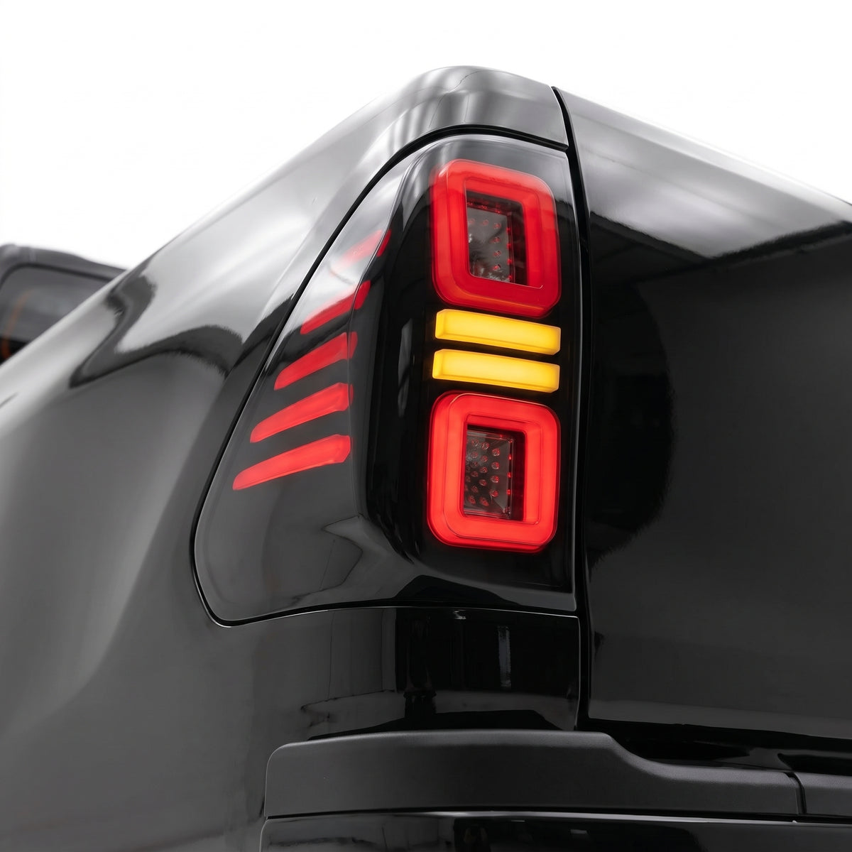 Toyota Hilux N80 (2015 - 2023) Sequential Smoked Block-Style LED Tail Lights LH + RH installed close-up