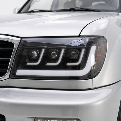 Toyota LandCruiser 100 Series (1998 - 2007) Full LED Triple Lens DRL Projector Headlights LH + RH