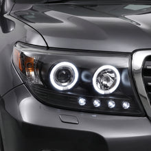 Toyota LandCruiser 200 Series LC200 / FJ200 (2007 - 2015) Black LED DRL & CCFL Angel Eyes Projector Headlights LH + RH